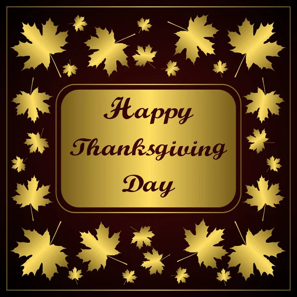 Happy Thanksgiving day. Congratulation on gold background with maple leaf. Hand drawn inscription text. Holidays lettering for invitation and greeting card, prints, posters. Vector illustration