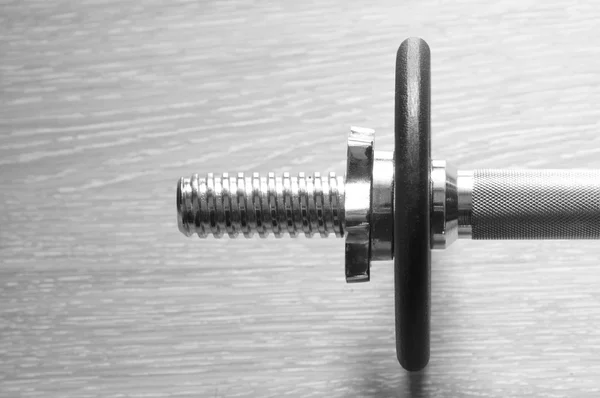 Barbell let disk in black and white shot