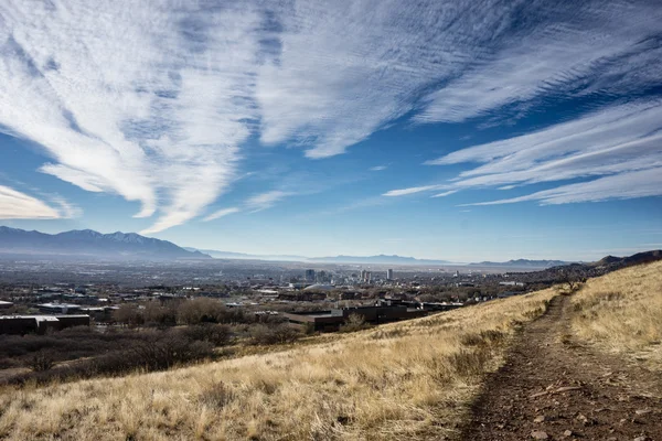Salt Lake City with sky and path