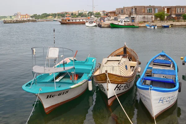 NESSEBAR, BULGARIA, JUNY 18, 2016: Walk through the streets of the ancient town of Nessebar. cozy port with small fishing boats.