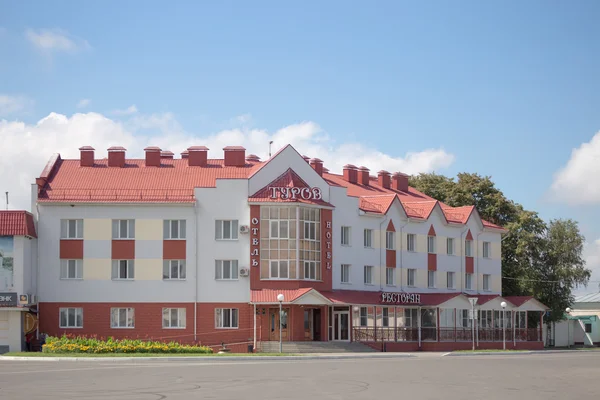 Turov, Belarus - August 7, 2016: building complex Restaurant - Hotels. tourist town.
