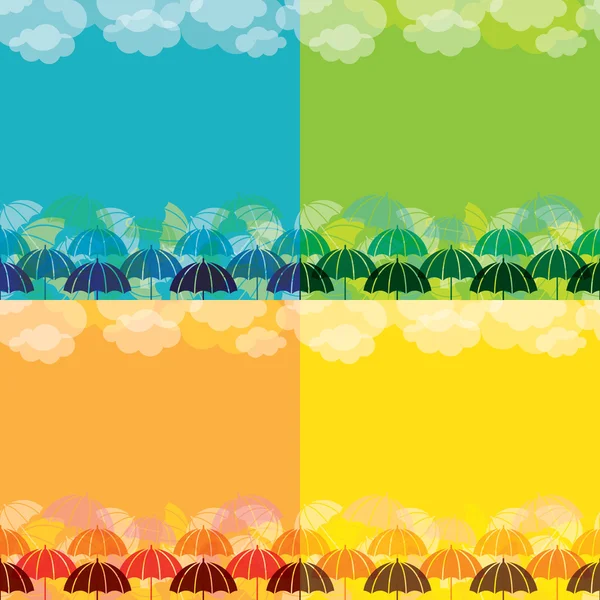 Set of Four Umbrella and Cloud Background Horizontal Pattern