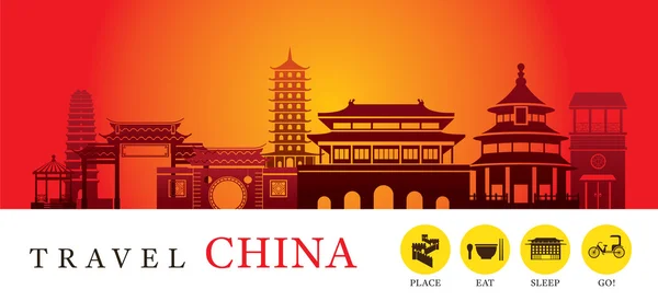 Travel China City Silhouette with Icons