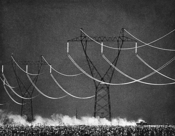 BW Photography of high voltage power line
