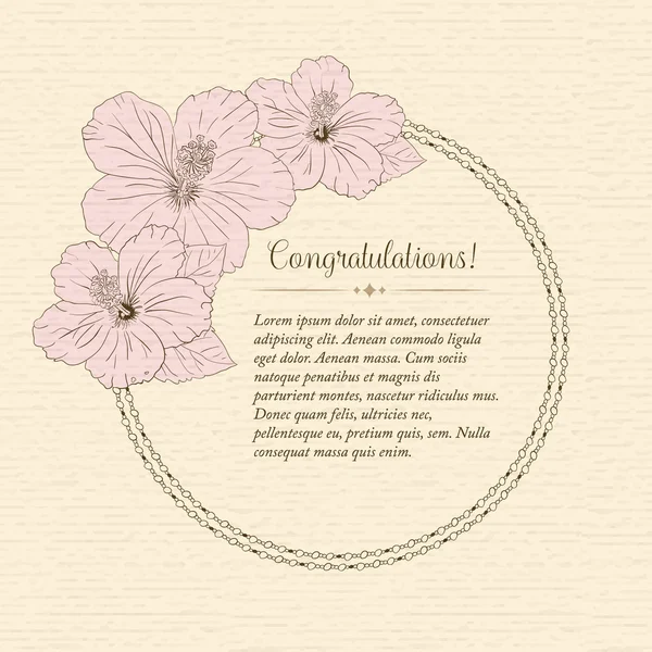 Marriage design template with custom names in round frame hibiscus flowers. Vector illustration.