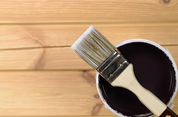 Painting tools on wooden surface