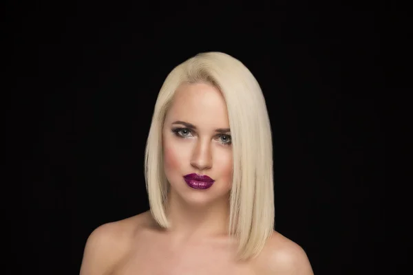 Beauty portrait of a girl. beautiful blonde. beautiful makeup, perfect hair, plump juicy lips.