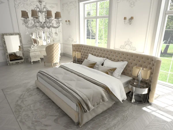 Interior of a classic style bedroom in luxury villa. 3d rendering