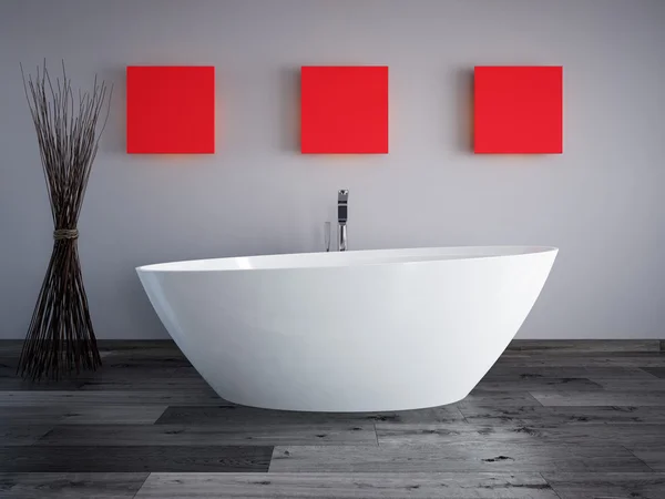 Vintage bath tube in a room with colorful wall. 3d rendering