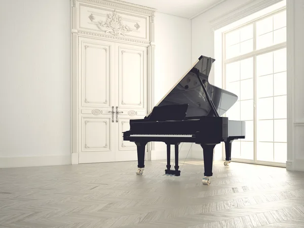 Piano in a n empty room.3d rendering