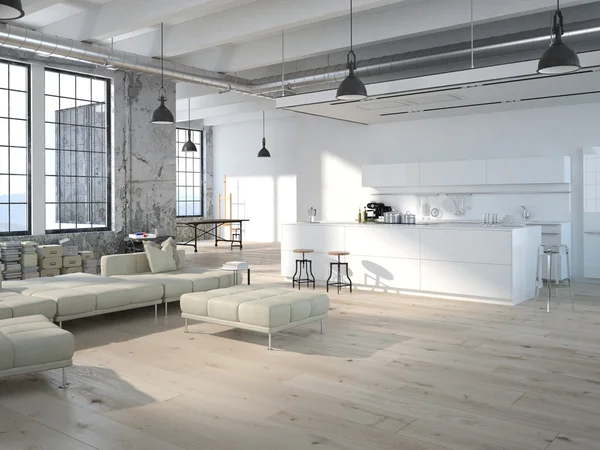 Modern loft with a kitchen .3d rendering
