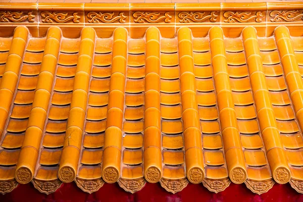 Yellow orange glazed terracotta  roof tiles of a Chinese temple