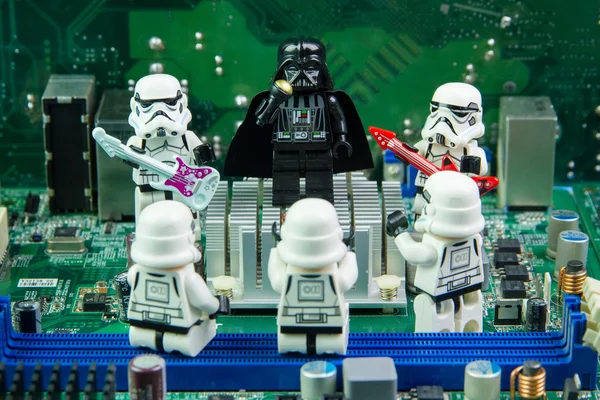 Lego star wars singing concert on computer motherboard.