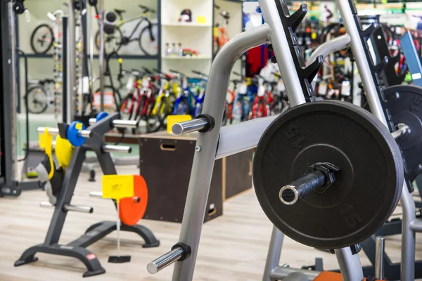 Fitness equipment in the shop and the bar