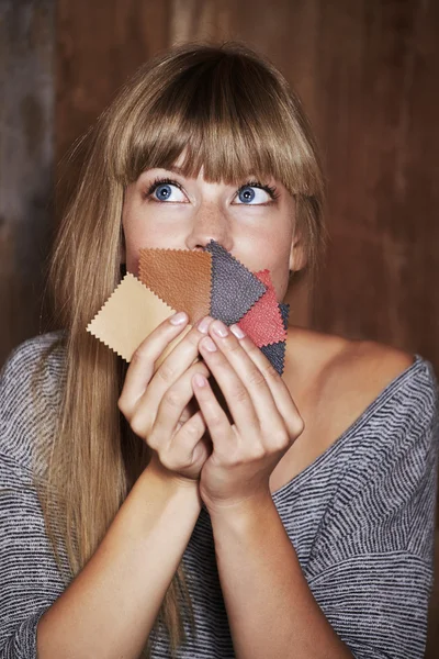 Woman excited over swatches