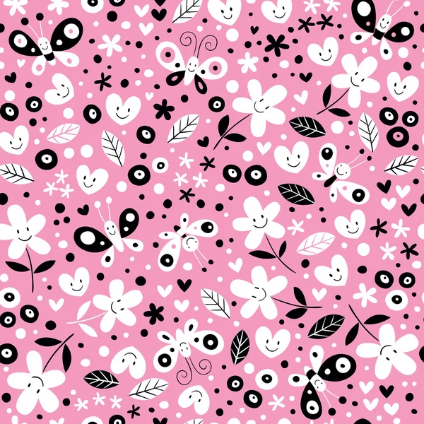 Butterflies, hearts and flowers pink pattern