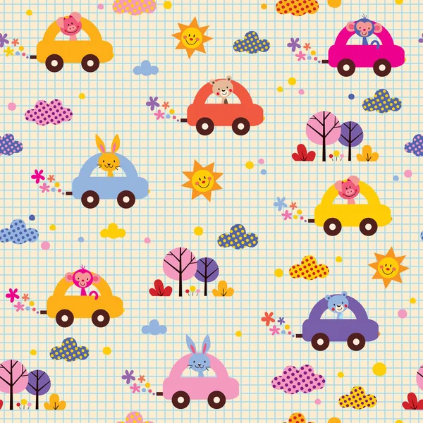 Cute animals driving cars pattern