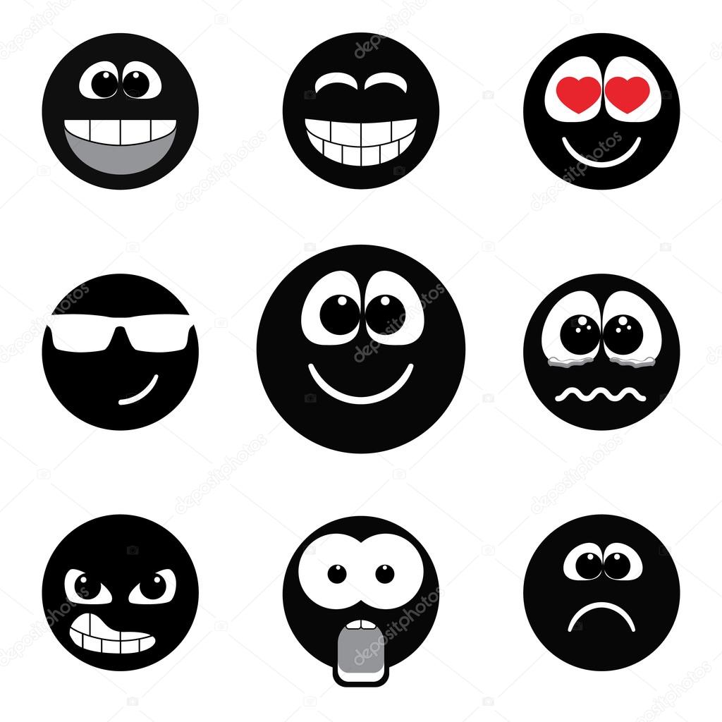 Smiley faces mit dem Ausdruck ihrer Gefühle, schwarz / weiß-version