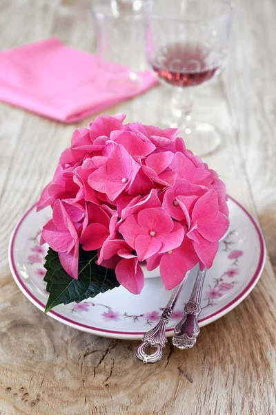 Romantic table with flower hydrangea