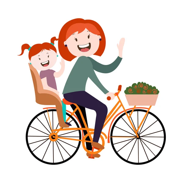 Mother and daughter on a bicycle , vector graphics