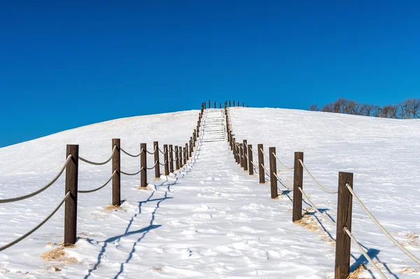 Beautiful snow stair walkway and blue sky with snow covered,Winter landscape.
