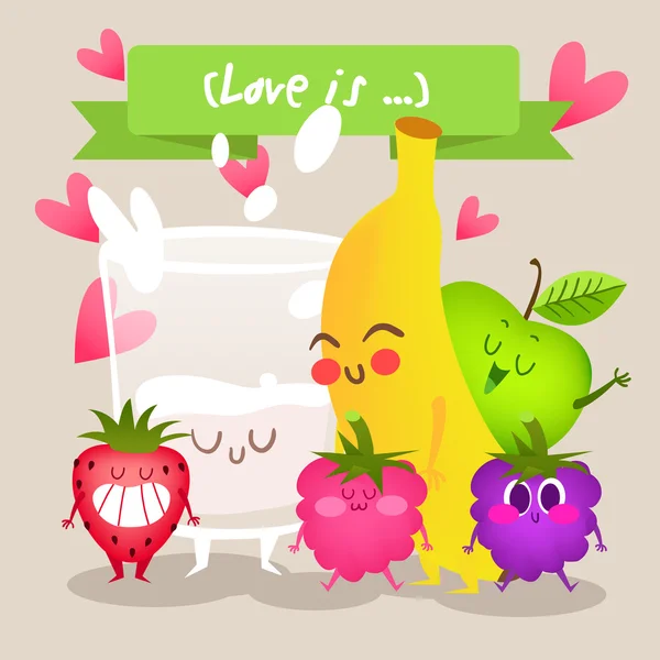 Milk and fruits characters