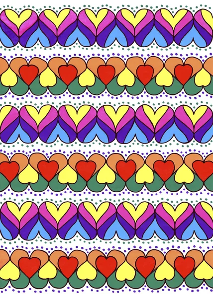 Colorful ornament of hearts. Abstract background texture. Hand drawn.