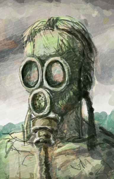 Sketch of a man in a gas mask