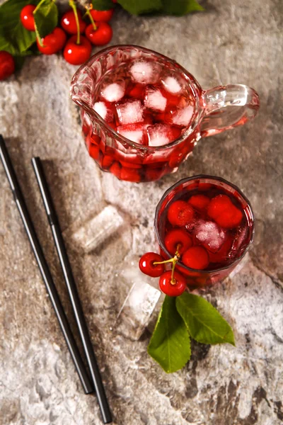 Refreshing summer ice tea or lemonade with fresh homemade fruit.