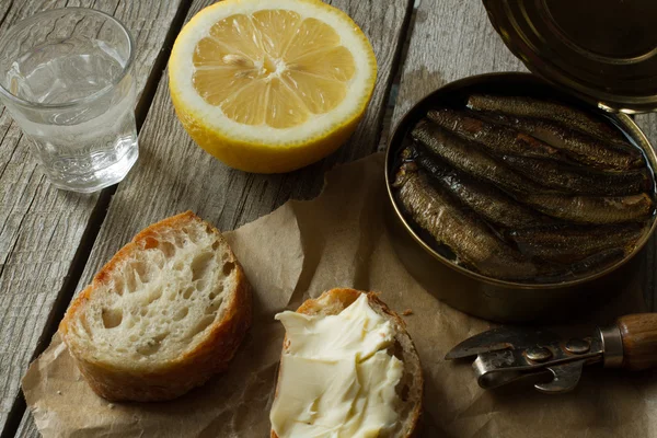 Sandwich with sprats, national food in Russia for the holidays