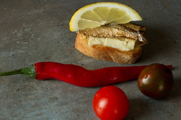 Sandwich with sprats, national food in Russia for the holidays