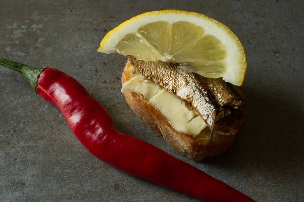 Sandwich with sprats, national food in Russia for the holidays