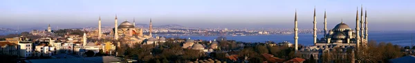 Super wide angle panorama of Istanbul old city district at daylight