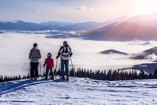 People observing mountain scenery