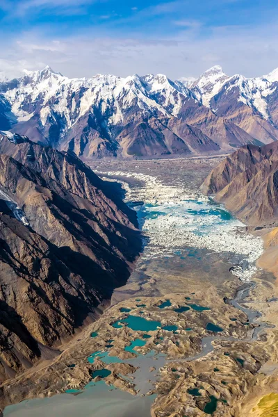 Moraine Glacier Lake Aerial View Mountain Canyon and Summits