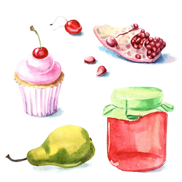 Hand painted watercolor food set.