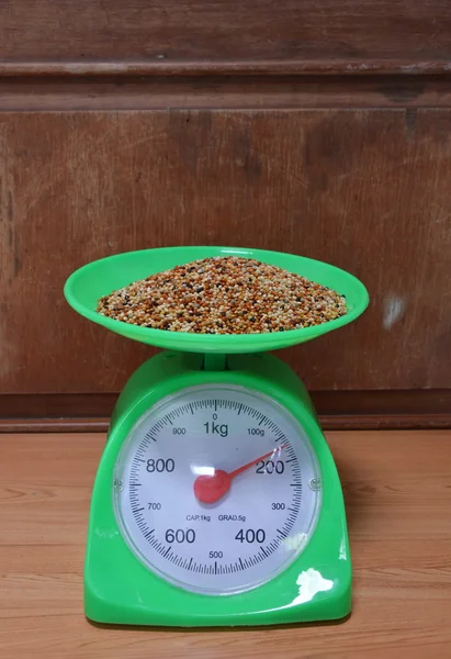 Bird food on weight scale