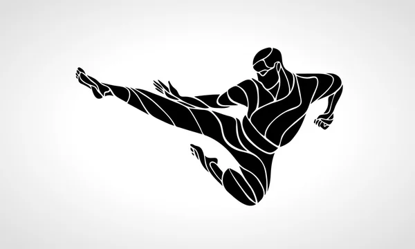 Martial arts jump kick silhouette. Karate fighter