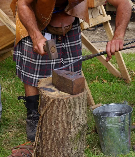 Blacksmith manually working with an anvil