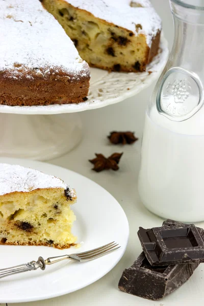 Italian cake with ricotta, pears and drops of chocolate