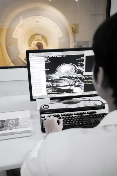 Veterinarian doctor with MRI computer control