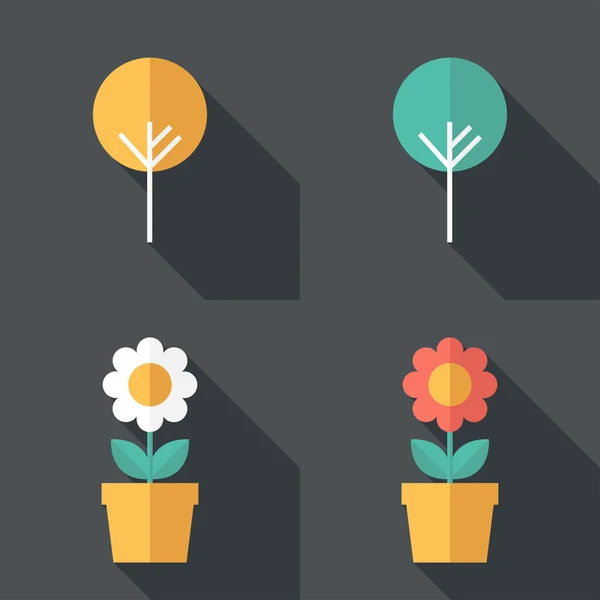 Trees and flowers icons.
