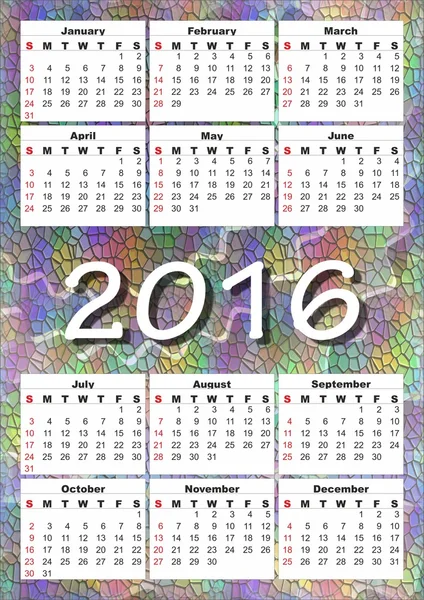 2016 calendar on rainbow mosaic background