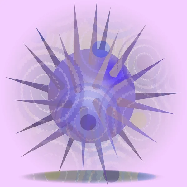 Purple spiked ball on a blurred background overlapping with spirale elements, abstract design backdrop