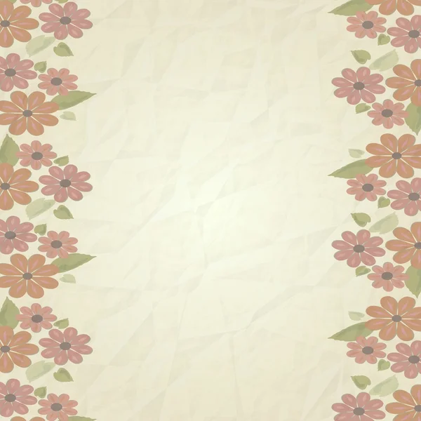Vintage background, old paper texture with faded soft pink flowers on left and right vertical border