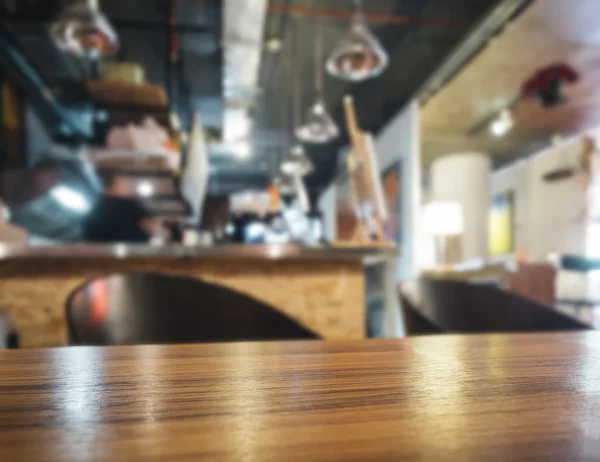 Table top counter with Blurred bar restaurant background