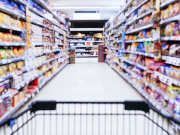 Blurred Supermarket with Shopping cart in perspective view