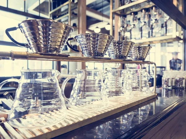 Drip Coffee Glass Kit display in Hipster Coffee shop Cafe