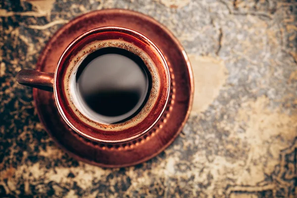 Vintage cup of coffee, top view