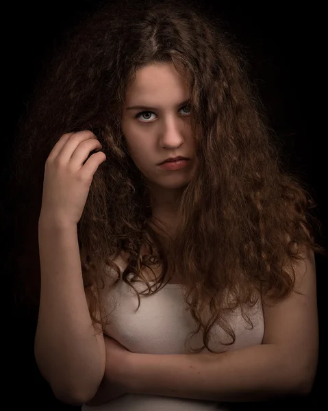 Teenager Woman With Long Curly Ginger Hair